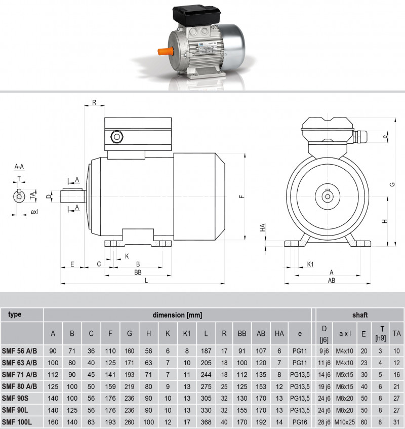 Motore elettrico modello SMF90S-6 dimensioni B3 Motore elettrico modello SMF90S-6 dimensioni B3