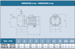 AISI 304 self-priming pumps | IT-NPXM100 dimensions